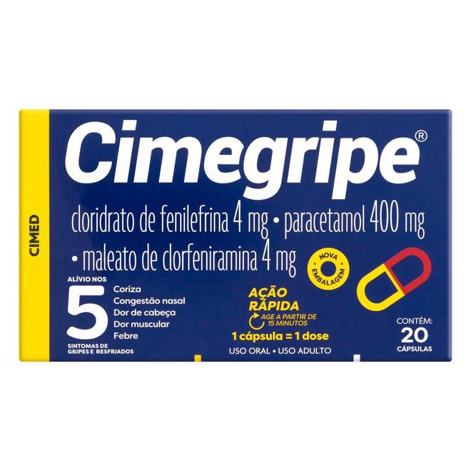 Oferta de Antigripal Cimegripe 20 Capsulas por R$12,89 em Farmácias Pague Menos
