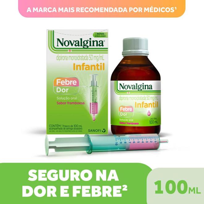 Oferta de Analgésico e Antitérmico Novalgina Infantil Solução Oral 100mL com Seringa Dosadora por R$34,29 em Farmácias Pague Menos