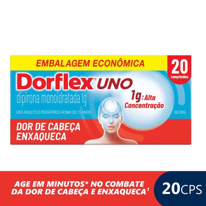 Oferta de Dorflex Uno Dipirona Monoidratada 1g Com 20 Comprimidos por R$24,29 em Farmácias Pague Menos