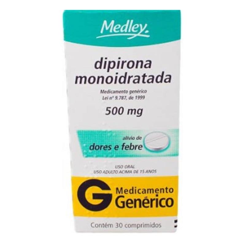 Oferta de Dipirona Monoidratada 500mg com 30 comprimidos Medley por R$18,95 em Farmácias Pague Menos