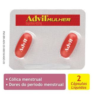Oferta de Advil Mulher Ibuprofeno 400mg, Analgésico para Cólicas Menstruais, 2 Cápsulas por R$4,85 em Farmácias Pague Menos