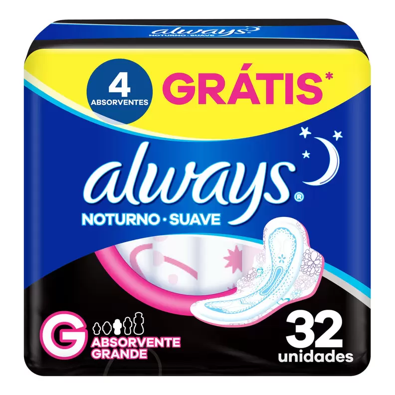 Oferta de Absorvente Noturno Always Noites Tranquilas Suave Com Abas 32 Unidades por R$25,19 em Farmácias Pague Menos