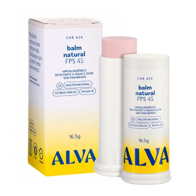 Oferta de Alva Balm Natural FPS 45 Cor 20 - Base Protetor 16,5g por R$150 em Farmácias Pague Menos