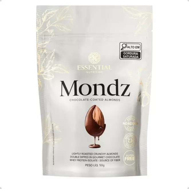 Oferta de Snack Amêndoas de Chocolate Mondz 50g - Essential Nutrition por R$21,6 em Farmácias Pague Menos