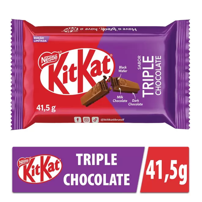 Oferta de Chocolate Kitkat Triple Chocolate Cobertura Chocolate Ao Leite E Meio Amargo 41,5g por R$5,19 em Farmácias Pague Menos