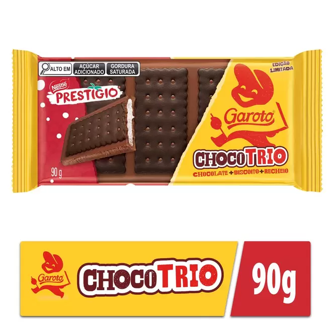 Oferta de Chocolate Garoto Recheio Prestígio Chocotrio 90g por R$9,49 em Farmácias Pague Menos