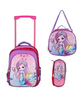 Oferta de Kit Mochila com Rodinhas + Lancheira + Estojo Infantil Sereia Poliéster 3 Peças Rabiscar 41cm RF4139 por R$149,99 em Freitas Varejo