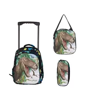 Oferta de Kit Mochila com Rodinhas + Lancheira + Estojo Infantil Dinossauros Poliéster 3 Peças Rabiscar 41cm RF4136 por R$149,99 em Freitas Varejo