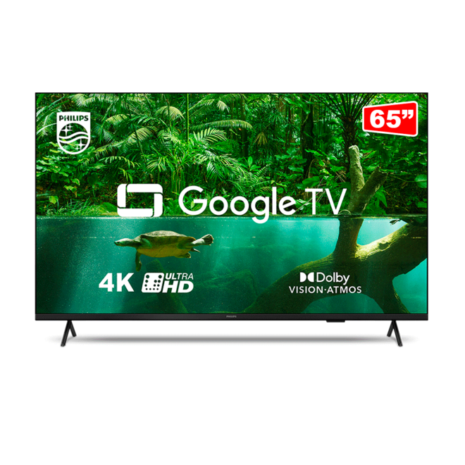 Oferta de Smart TV Philips 65" DLED HD 65PUG7408, Google TV, Wi-Fi Integrado, Bluetooth, HDR, USB, HDMI, Bordas Ultrafinas | Preto por R$3799 em Fujioka