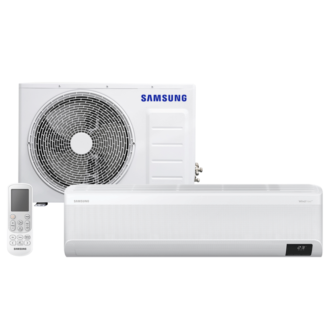 Oferta de Ar-condicionado Split Inverter Samsung WindFree Connect Sem Vento 9.000 BTUs Frio - AR09CVFAMWKNAZ | Branco por R$2699 em Fujioka