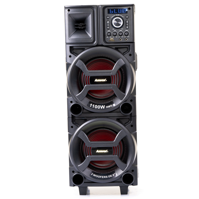 Oferta de Caixa de Som Amplificada Amvox ACA 1101 Black Duplo 8, 1100W, Bluetooth, USB | Preta por R$999 em Fujioka