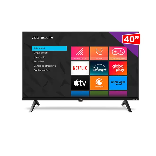 Oferta de Smart TV AOC 40" Full HD 40S5045/78G ROKU, HDMI, USB, Conexão Wi-Fi, Conversor Digital | Preta por R$1299 em Fujioka