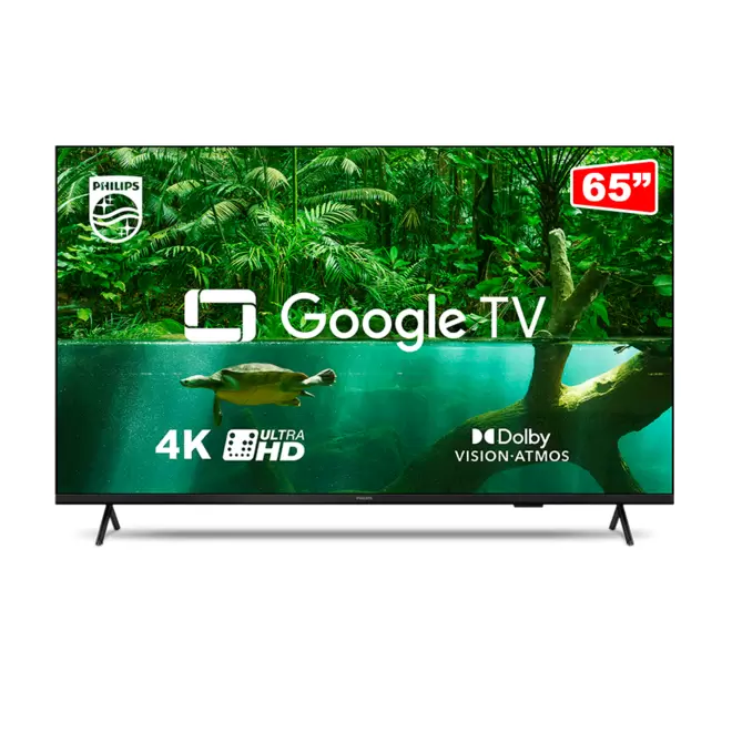 Oferta de Smart TV Philips 65" DLED 4K 65PUG7408, Google TV, Wi-Fi Integrado, Bluetooth, HDR, USB, HDMI, Bordas Ultrafinas | Preto por R$2959 em Fujioka