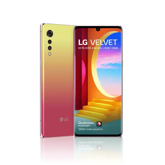 Oferta de Smartphone LG Velvet 6GB, 128GB, Tela de 6,8" FULL HD+, Câmera tripla 48MP+8MP+5MP, Selfie de 16MP, Resistência IP68 | Aurora Sunset por R$4299 em Fujioka