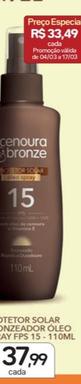 Oferta de Cenoura&bronze - Protetor Solar Bronzeador Oleo Spray Fps 15 por R$37,99 em Drogal