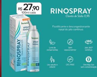 Oferta de Rinospray-  Cloreto De Sódio 0,9% Fluidificante E Descongestionante Nasal De Jato Contínuo por R$27,9 em Drogal