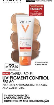 Oferta de Vichy - Capital Soleil Uv-Pigment Control FPS 60 por R$99,89 em Drogal