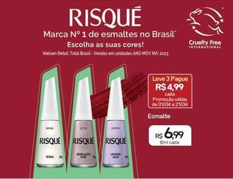 Oferta de Risqué - Marca Nº 1 De Esmaltes No Brasil Escolha As Suas Cores! por R$6,99 em Drogal