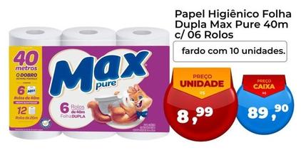 Oferta de Max Pure - Papel Higiênico Folha Dupla 40m C/ 06 Rolos por R$8,99 em Tonin Superatacado