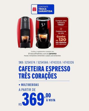 Oferta de 3 Corações - Cafeteira Espresso por R$369 em Casas Bahia