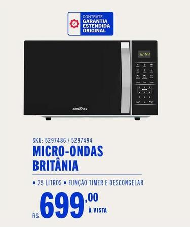 Oferta de Britânia - Micro-Ondas por R$699 em Casas Bahia