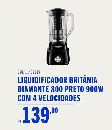 Oferta de Britânia - Liquidificador Diamante 800 Preto 900W Com 4 Velocidades por R$139 em Casas Bahia
