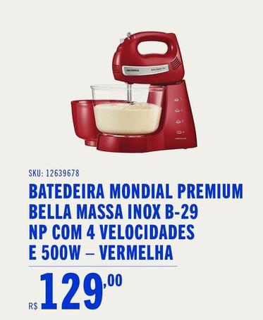 Oferta de Mondial - Batedeira Premium Bella Massa Inox B-29 Np Com 4 Velocidades E 500W-Vermelha por R$129 em Casas Bahia