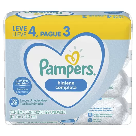 Oferta de Lenços Umedecidos Pampers Higiene Completa 192 Unidades por R$29,89 em Drogal