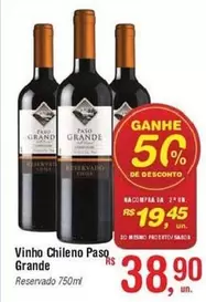 Oferta de Paso Grande - Pasq Grande - Vinho Chileno por R$38,9 em Fort Atacadista