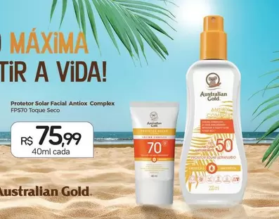 Oferta de Australian Gold - Protetor Solar Facial Antiox Complex Fps20 por R$75,99 em Drogal