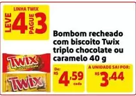 Oferta de Twix - Bombom Recheado Com Biscoito Chocolate Ou Caramelo 40 G por R$3,44 em Mercado Extra