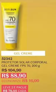 Oferta de Solar - Protator  Corporal - Gel Creme Fps 70 por R$88,9 em O Boticário