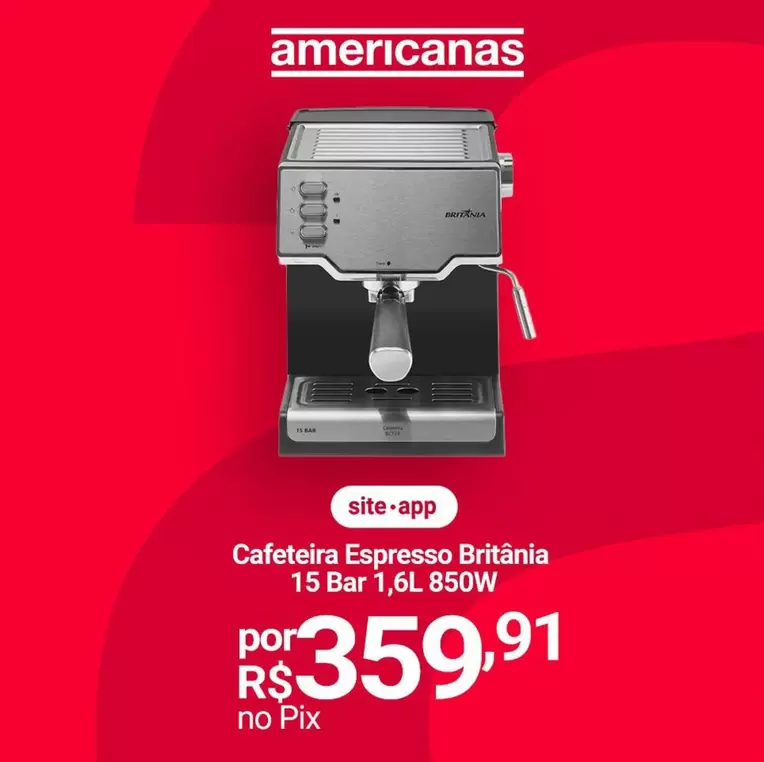 Oferta de Britânia - Cafeteira Espresso  Bar por R$359,95 em Lojas Americanas