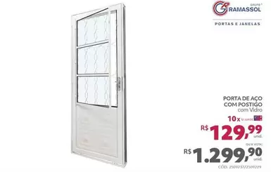 Oferta de Grupo Ramassol - Porta De Aço Com Postigo por R$1299,9 em Telhanorte