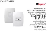 Oferta de Legrand - Conjunto De Interruptor Vertical Simples Pial Plus Pial por R$17,99 em Telhanorte