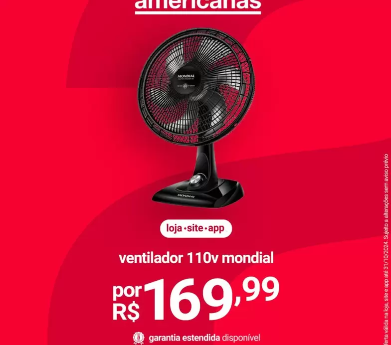 Oferta de Mondial - Ventilador 110v por R$169,99 em Lojas Americanas