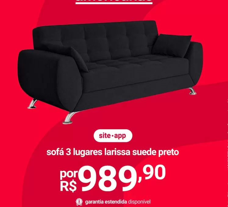 Oferta de Larissa - Sofa 3 Lugares  Suede Preto por R$989,9 em Lojas Americanas