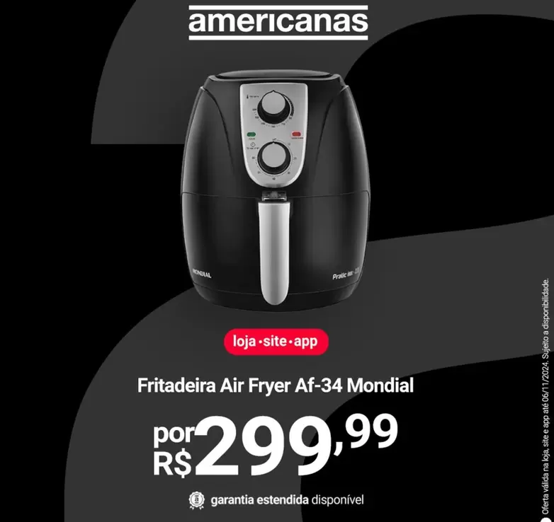 Oferta de Mondial - Fritadeira Air Fryer AF-34 por R$299,99 em Lojas Americanas