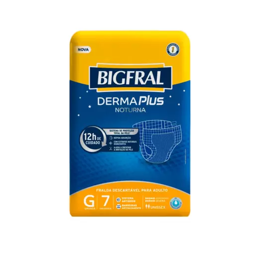 Oferta de Fralda Descartável Bigfral Derma Plus Noturna G 7 Unidades por R$27,99 em Drogal