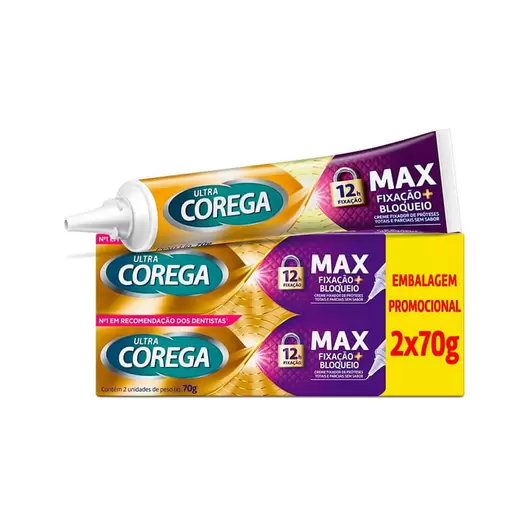 Oferta de Kit Creme Fixador de Dentaduras Ultra Corega Sem Sabor 2 Unidades 70g Cada por R$114,71 em Drogal