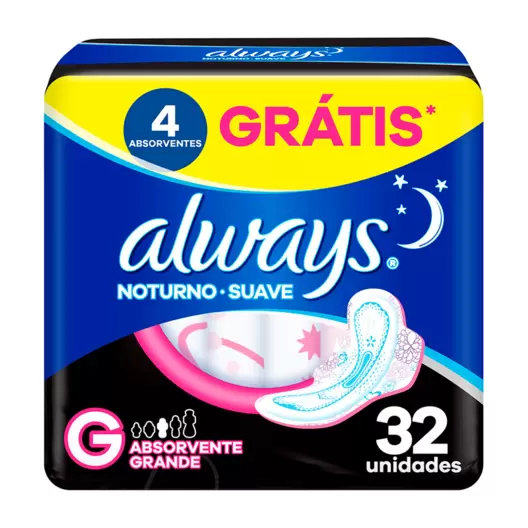 Oferta de Absorvente Always Noturno Suave Com Abas Tamanho G 32 Unidades por R$35,89 em Drogal