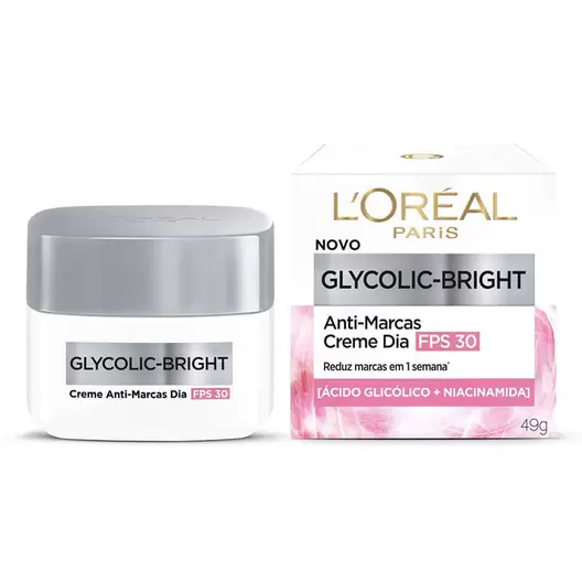 Oferta de Creme Diurno Anti-Marcas L'Oreal Paris Glycolic Brigth FPS30 49g por R$64,9 em Drogal