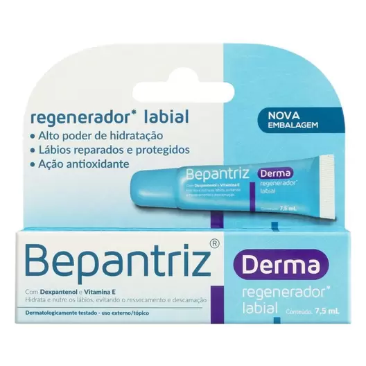 Oferta de Bepantriz Derma Regenerador Labial 7,5ml por R$14,24 em Drogal