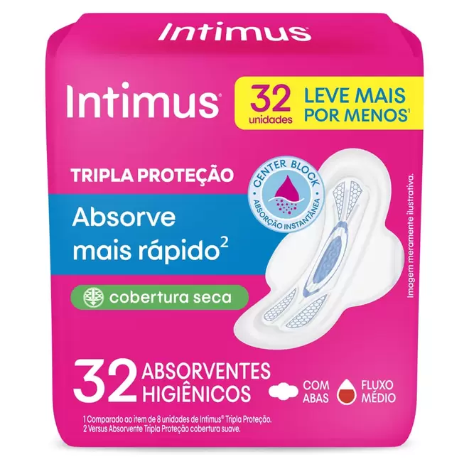 Oferta de Absorvente Intimus Tripla Proteção Cobertura Seca com Abas 32 Unidades por R$17,89 em Drogal