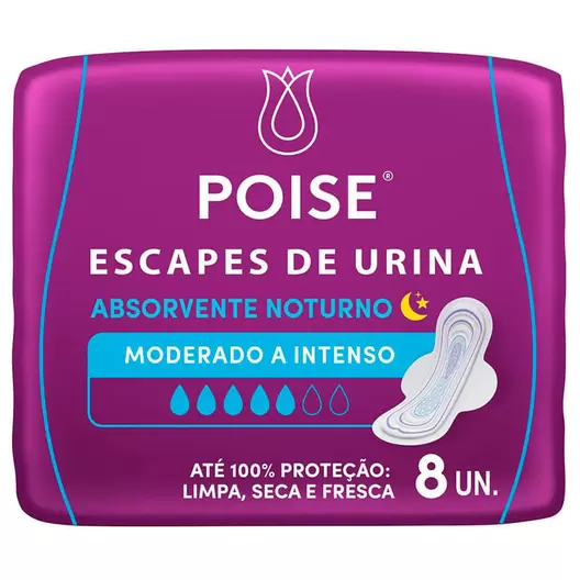 Oferta de Absorvente Poise Noturno para Escape de Urina Moderado a Intenso 8 Unidades por R$13,75 em Drogal