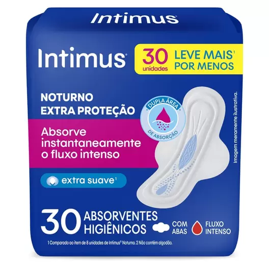 Oferta de Absorvente Intimus Noturno Extra Proteção Suave com Abas 30 Unidades por R$28,25 em Drogal