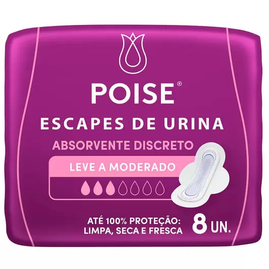 Oferta de Absorvente Poise Discreto para Escape de Urina Leve a Moderado 8 Unidades por R$9,35 em Drogal