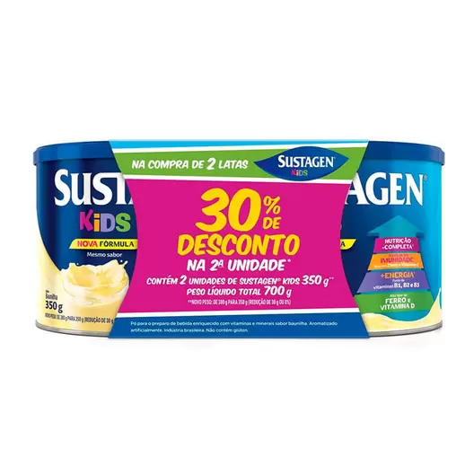 Oferta de Kit Complemento Alimentar Infantil Sustagen Kids Sabor Baunilha 2 Unidades 350g por R$59,49 em Drogal