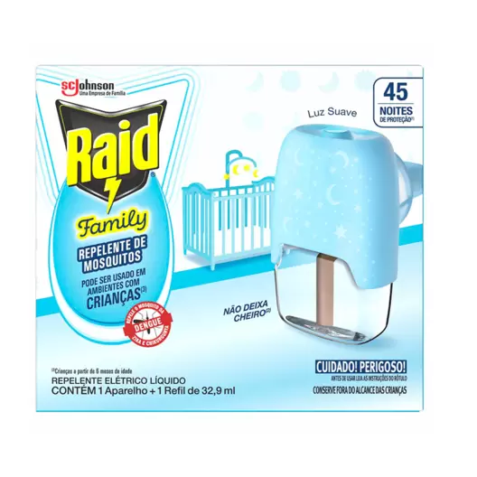 Oferta de Repelente Elétrico Líquido Raid Family Aparelho + Refil 32,9ml por R$17,89 em Drogal