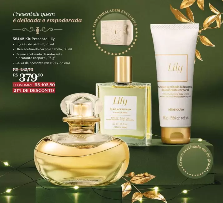 Oferta de Lily - Presente Premenção De Alcahero Embols por R$379 em O Boticário